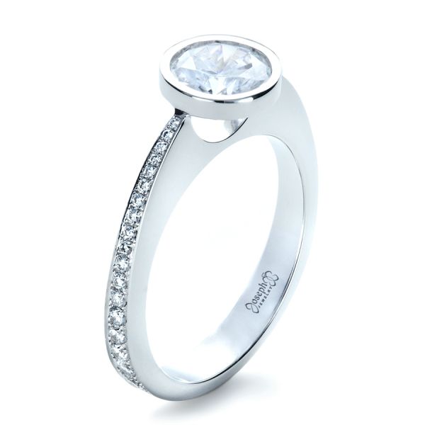 Platinum Platinum Custom Bezel Set Diamond Engagement Ring - Three-Quarter View - 1215