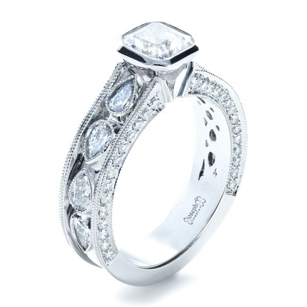 18k White Gold Custom Bezel Set Diamond Engagement Ring - Three-Quarter View -  1282
