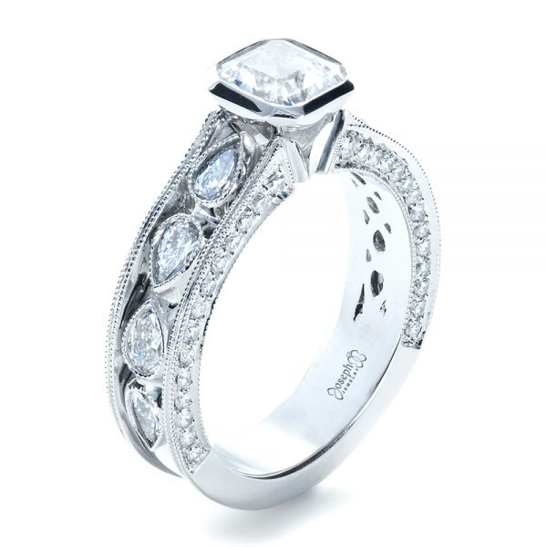 18k White Gold Custom Bezel Set Diamond Engagement Ring - Three-Quarter View - 1282
