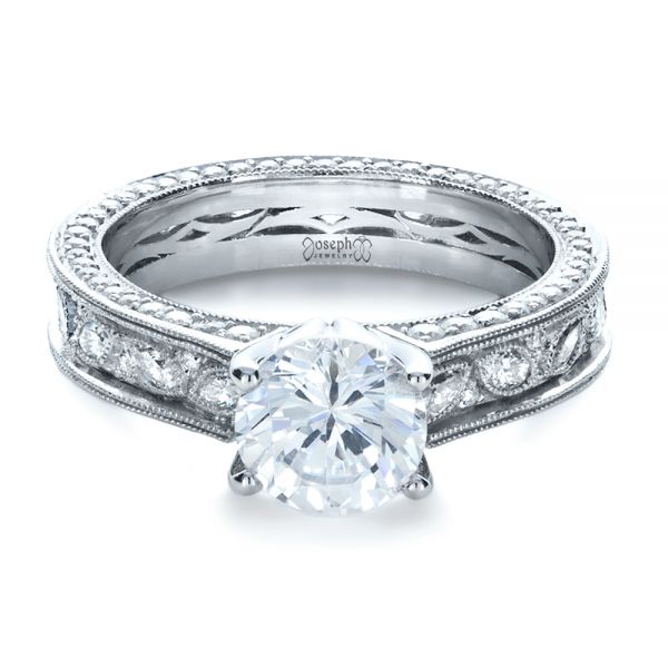 14k White Gold 14k White Gold Custom Bezel Set Diamond Engagement Ring - Flat View -  1202
