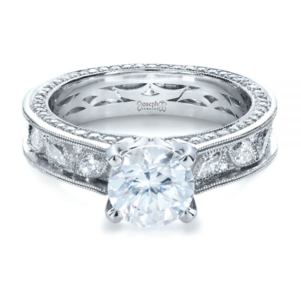 14k White Gold 14k White Gold Custom Bezel Set Diamond Engagement Ring - Flat View -  1206