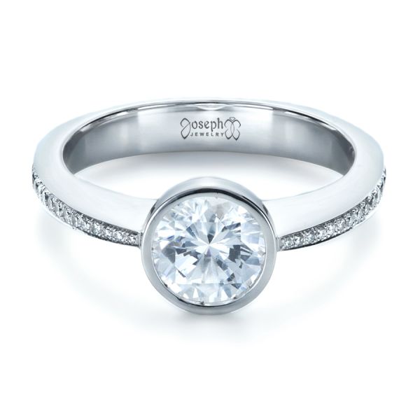 Platinum Platinum Custom Bezel Set Diamond Engagement Ring - Flat View - 1215