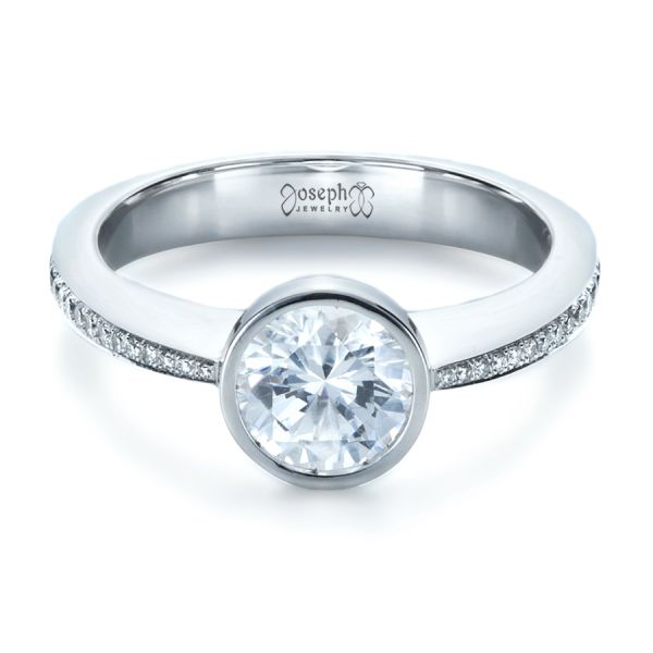  Platinum Platinum Custom Bezel Set Diamond Engagement Ring - Flat View -  1215