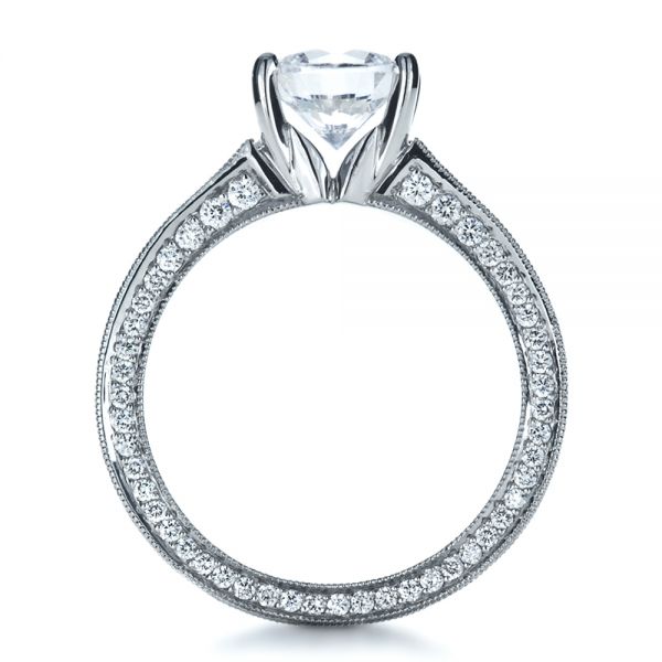 18k White Gold Custom Bezel Set Diamond Engagement Ring - Front View -  1202