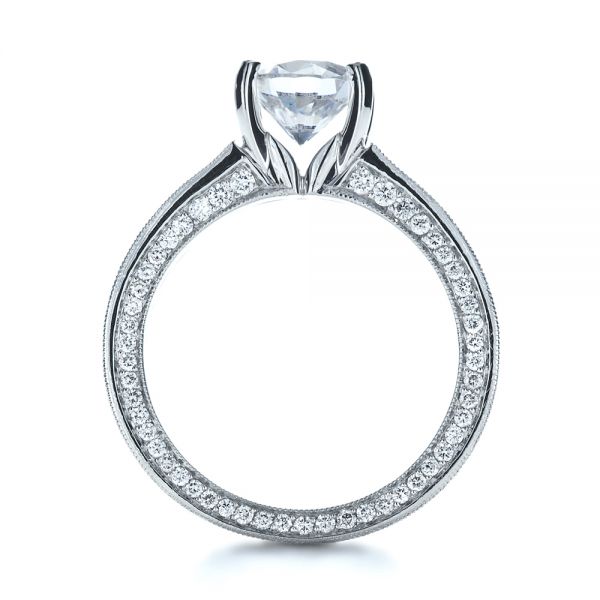 18k White Gold Custom Bezel Set Diamond Engagement Ring - Front View -  1206