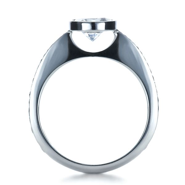 18k White Gold Custom Bezel Set Diamond Engagement Ring - Front View -  1215