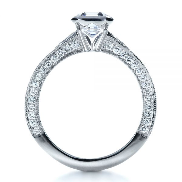 18k White Gold Custom Bezel Set Diamond Engagement Ring - Front View - 1282