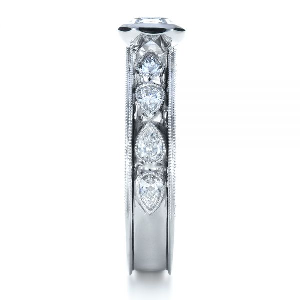 18k White Gold Custom Bezel Set Diamond Engagement Ring - Side View -  1282
