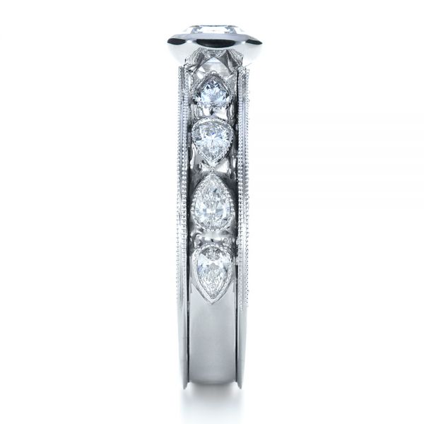 18k White Gold Custom Bezel Set Diamond Engagement Ring - Side View - 1282