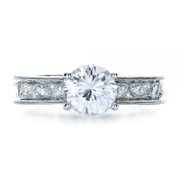 18k White Gold Custom Bezel Set Diamond Engagement Ring - Top View -  1202