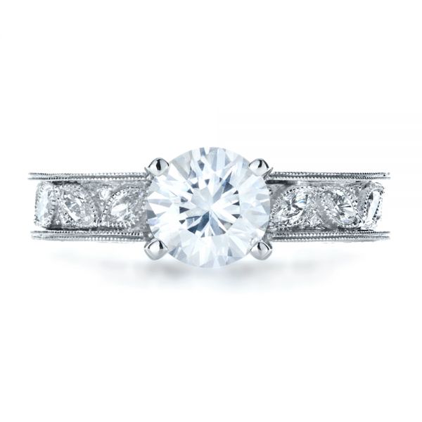 18k White Gold Custom Bezel Set Diamond Engagement Ring - Top View -  1206