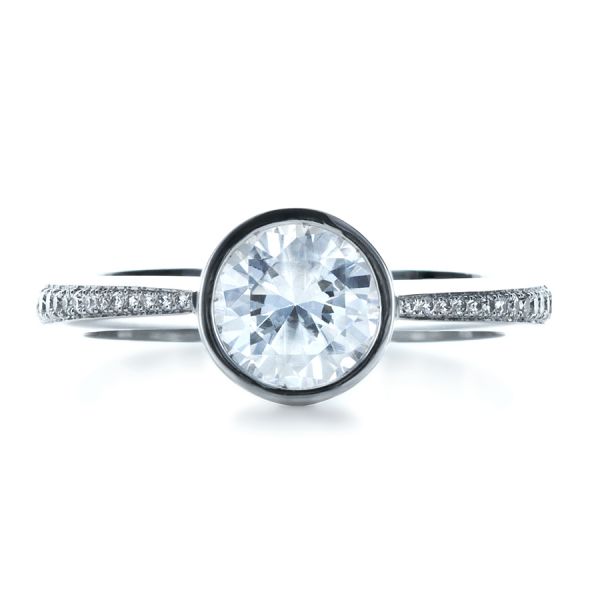 18k White Gold Custom Bezel Set Diamond Engagement Ring - Top View -  1215