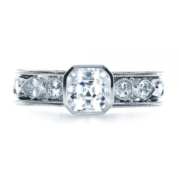 14k White Gold 14k White Gold Custom Bezel Set Diamond Engagement Ring - Top View -  1282