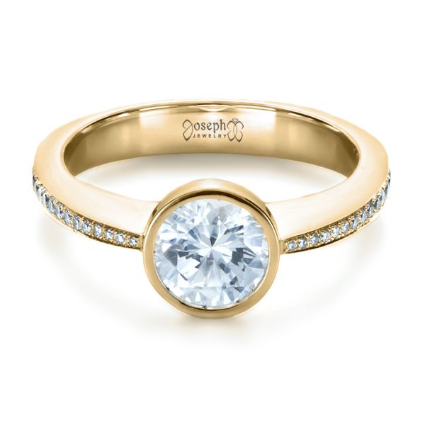 18k Yellow Gold 18k Yellow Gold Custom Bezel Set Diamond Engagement Ring - Flat View -  1215
