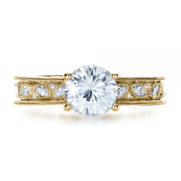 18k Yellow Gold 18k Yellow Gold Custom Bezel Set Diamond Engagement Ring - Top View -  1202