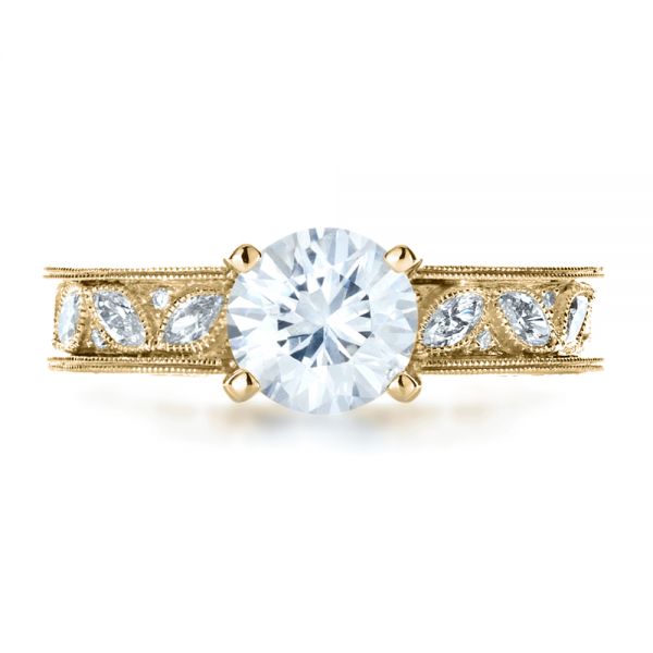 18k Yellow Gold 18k Yellow Gold Custom Bezel Set Diamond Engagement Ring - Top View -  1206