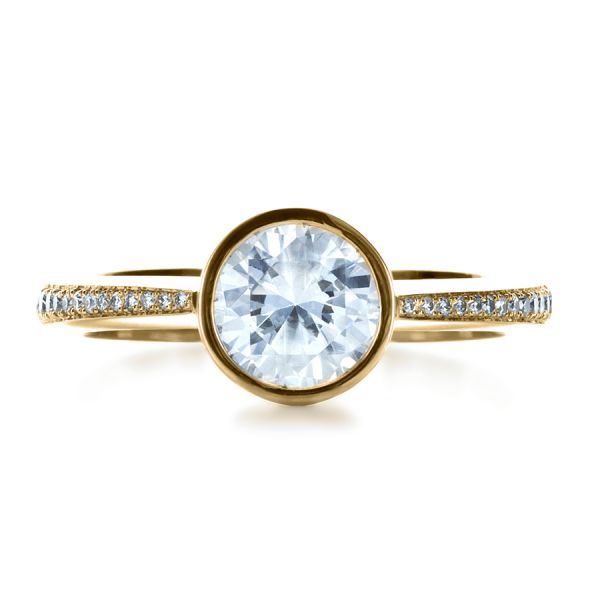 18k Yellow Gold 18k Yellow Gold Custom Bezel Set Diamond Engagement Ring - Top View -  1215