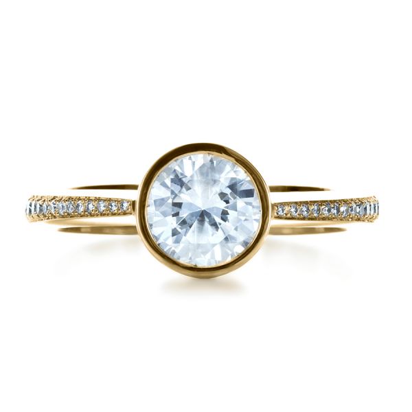 18k Yellow Gold 18k Yellow Gold Custom Bezel Set Diamond Engagement Ring - Top View - 1215