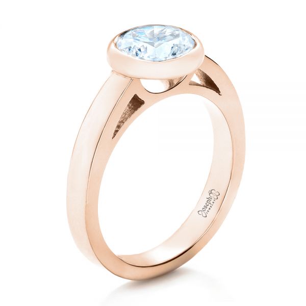 14k Rose Gold 14k Rose Gold Custom Bezel Set Solitaire Diamond Engagement Ring - Three-Quarter View -  1265