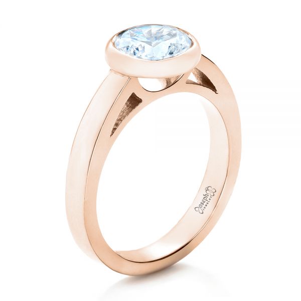 18k Rose Gold 18k Rose Gold Custom Bezel Set Solitaire Diamond Engagement Ring - Three-Quarter View -  1265