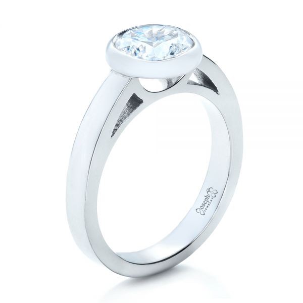 18k White Gold Custom Bezel Set Solitaire Diamond Engagement Ring - Three-Quarter View -  1265