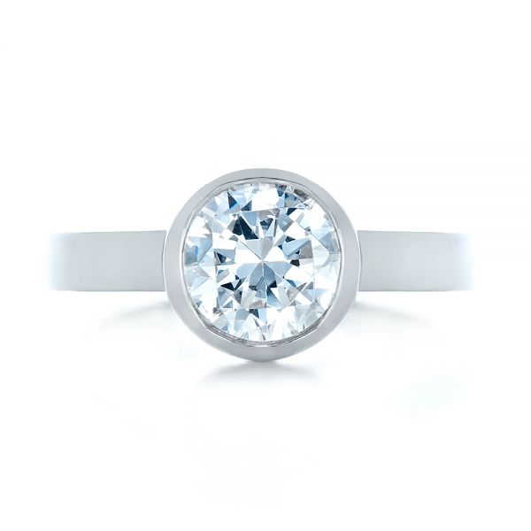 18k White Gold Custom Bezel Set Solitaire Diamond Engagement Ring - Top View -  1265