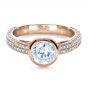 18k Rose Gold 18k Rose Gold Custom Bezel Set And Pave Diamond Engagement Ring - Flat View -  1231 - Thumbnail