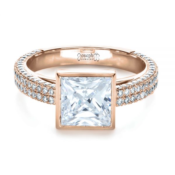14k Rose Gold 14k Rose Gold Custom Bezel Set And Pave Diamond Engagement Ring - Flat View - 1232