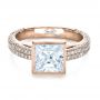 18k Rose Gold 18k Rose Gold Custom Bezel Set And Pave Diamond Engagement Ring - Flat View -  1232 - Thumbnail