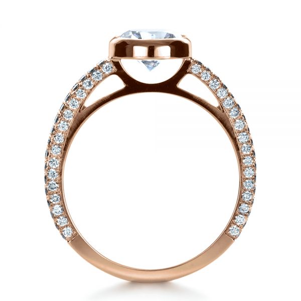 14k Rose Gold 14k Rose Gold Custom Bezel Set And Pave Diamond Engagement Ring - Front View -  1231