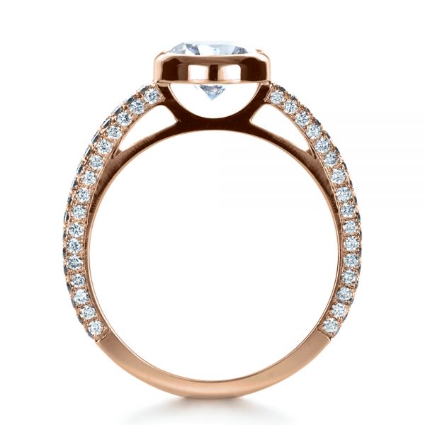 14k Rose Gold 14k Rose Gold Custom Bezel Set And Pave Diamond Engagement Ring - Front View - 1231