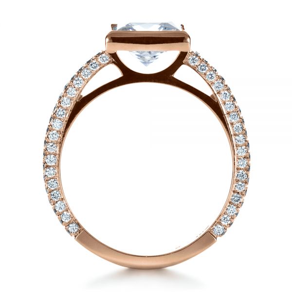 18k Rose Gold 18k Rose Gold Custom Bezel Set And Pave Diamond Engagement Ring - Front View -  1232
