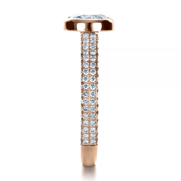 18k Rose Gold 18k Rose Gold Custom Bezel Set And Pave Diamond Engagement Ring - Side View -  1231