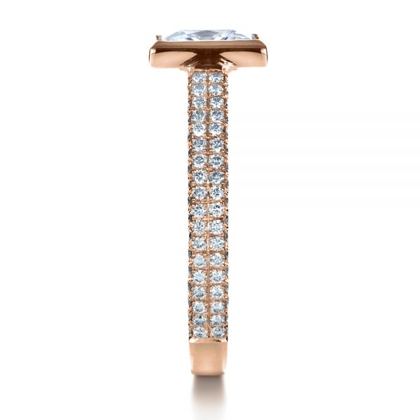 18k Rose Gold 18k Rose Gold Custom Bezel Set And Pave Diamond Engagement Ring - Side View -  1232