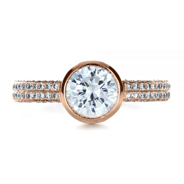 14k Rose Gold 14k Rose Gold Custom Bezel Set And Pave Diamond Engagement Ring - Top View -  1231