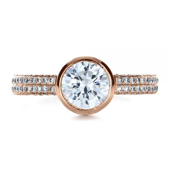 14k Rose Gold 14k Rose Gold Custom Bezel Set And Pave Diamond Engagement Ring - Top View - 1231
