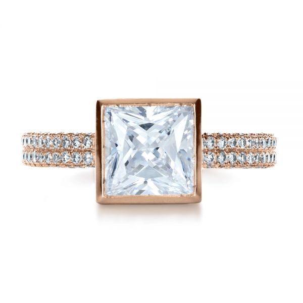 14k Rose Gold 14k Rose Gold Custom Bezel Set And Pave Diamond Engagement Ring - Top View -  1232