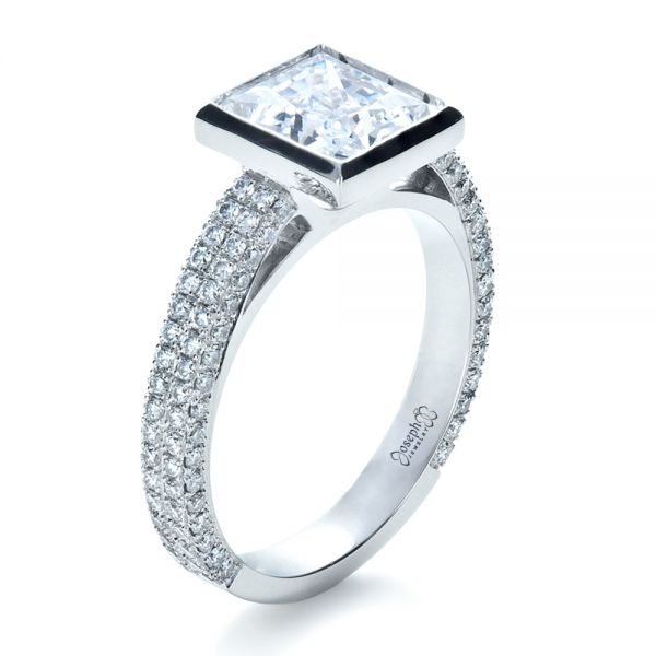  Platinum Platinum Custom Bezel Set And Pave Diamond Engagement Ring - Three-Quarter View -  1232