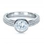 18k White Gold Custom Bezel Set And Pave Diamond Engagement Ring - Flat View -  1231 - Thumbnail