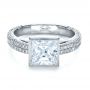 18k White Gold Custom Bezel Set And Pave Diamond Engagement Ring - Flat View -  1232 - Thumbnail