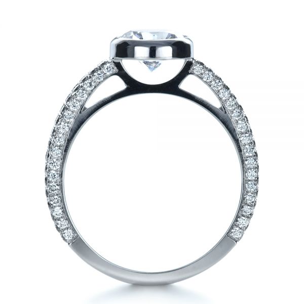 18k White Gold Custom Bezel Set And Pave Diamond Engagement Ring - Front View - 1231
