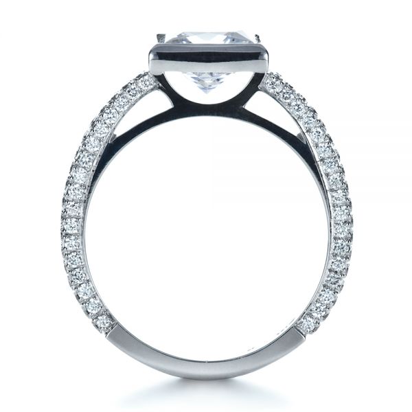18k White Gold Custom Bezel Set And Pave Diamond Engagement Ring - Front View - 1232