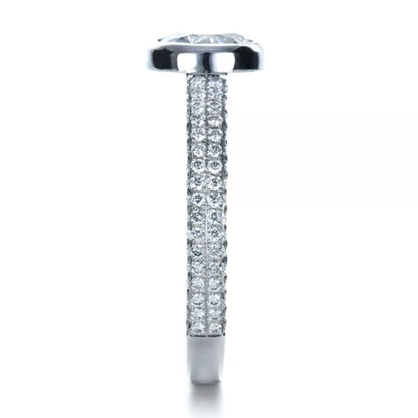 18k White Gold Custom Bezel Set And Pave Diamond Engagement Ring - Side View - 1231