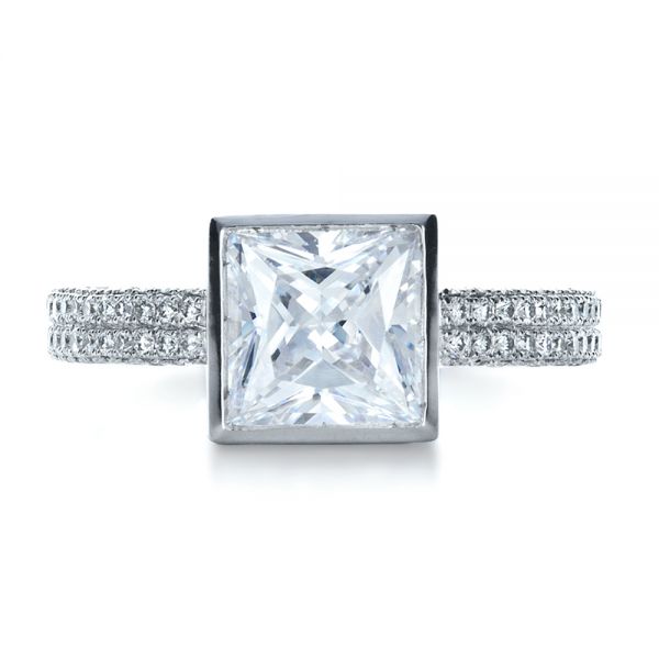  Platinum Platinum Custom Bezel Set And Pave Diamond Engagement Ring - Top View -  1232