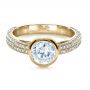 18k Yellow Gold 18k Yellow Gold Custom Bezel Set And Pave Diamond Engagement Ring - Flat View -  1231 - Thumbnail