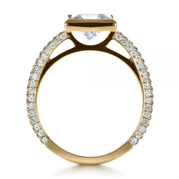 18k Yellow Gold 18k Yellow Gold Custom Bezel Set And Pave Diamond Engagement Ring - Front View -  1232
