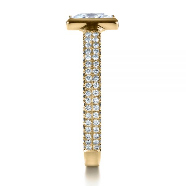 18k Yellow Gold 18k Yellow Gold Custom Bezel Set And Pave Diamond Engagement Ring - Side View -  1232