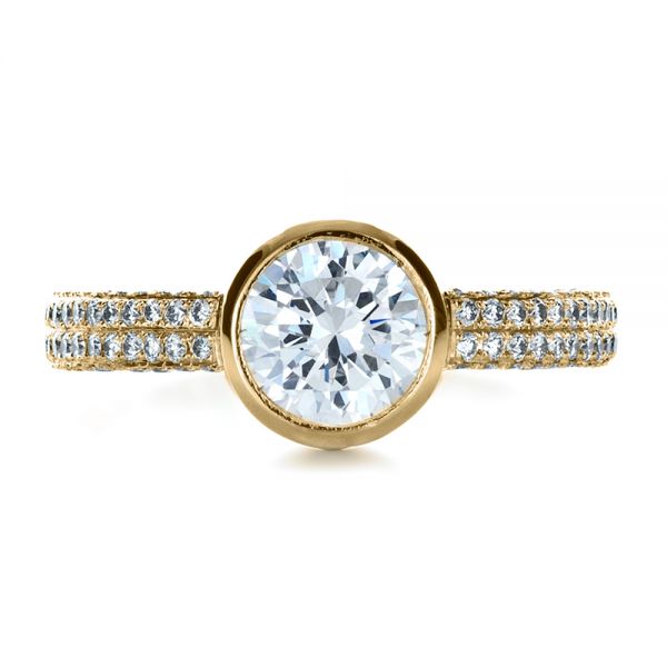 18k Yellow Gold 18k Yellow Gold Custom Bezel Set And Pave Diamond Engagement Ring - Top View -  1231