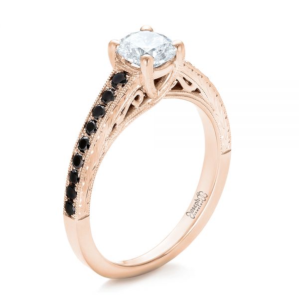 14k Rose Gold 14k Rose Gold Custom Black Diamond Engagement Ring - Three-Quarter View -  100665