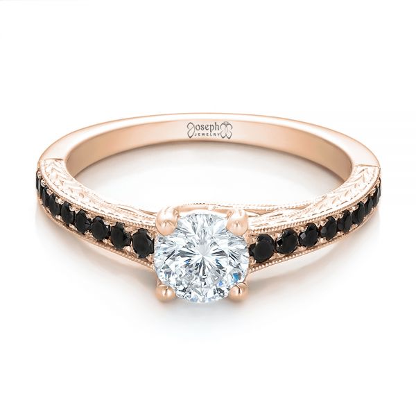 14k Rose Gold 14k Rose Gold Custom Black Diamond Engagement Ring - Flat View -  100665